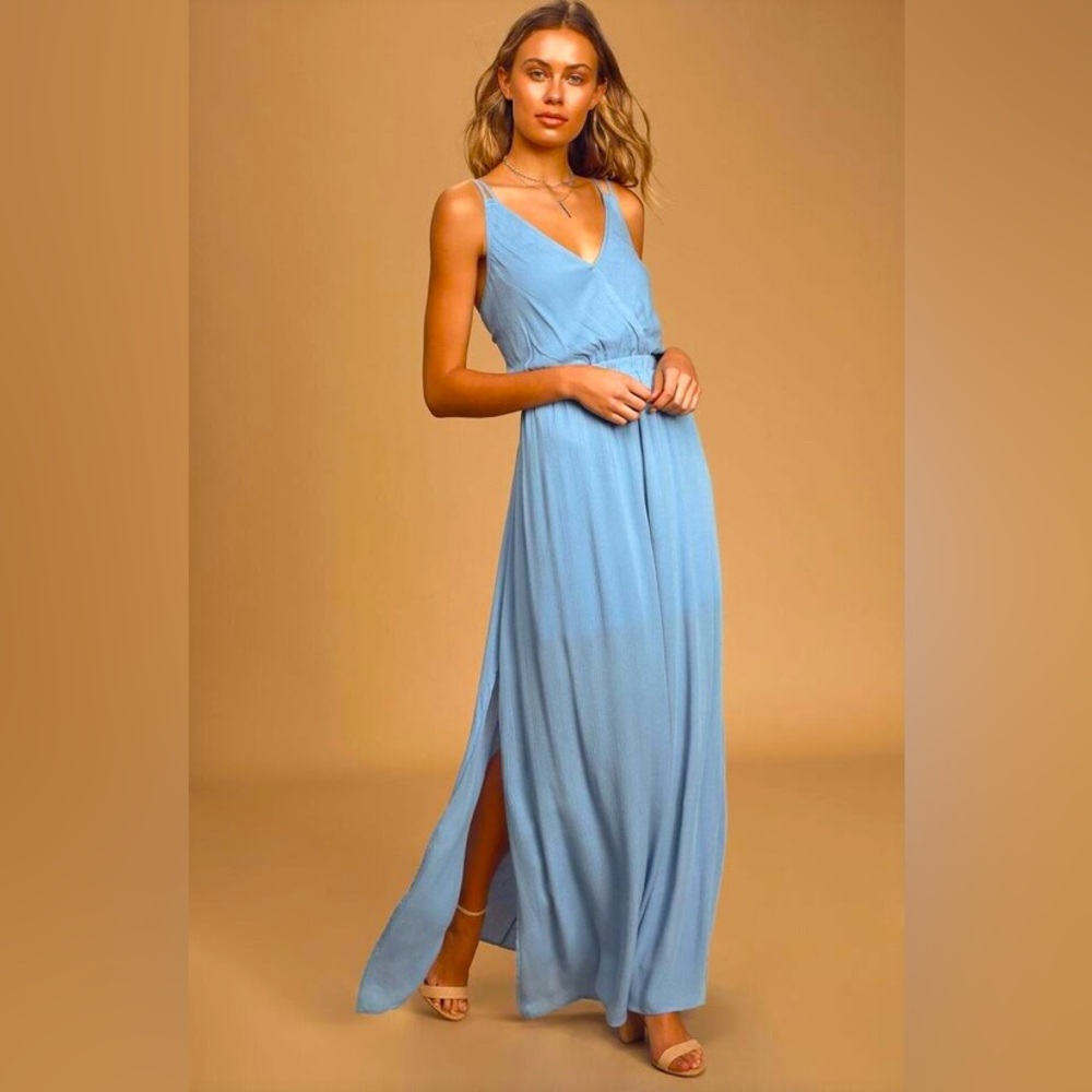 Lulus Lost In Paradise Slate Blue Maxi Dress - S - Slate Blue
